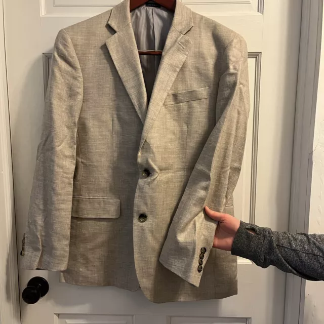 Stafford Mens Blazer Tan Beige 40R Linen Wool Classic Fit Sports Coat Jacket