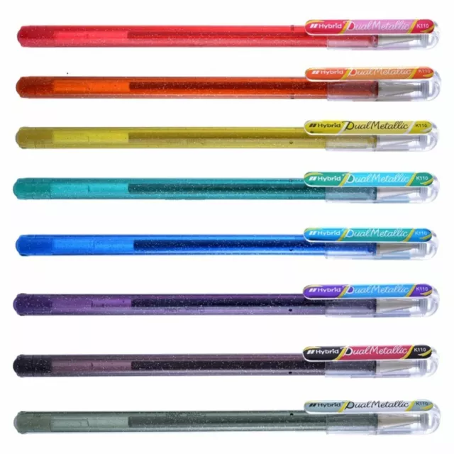 8 Colours set x Pentel K110 Hybrid Dual Metallic 0.8mm Rollerball Gel ink Pen