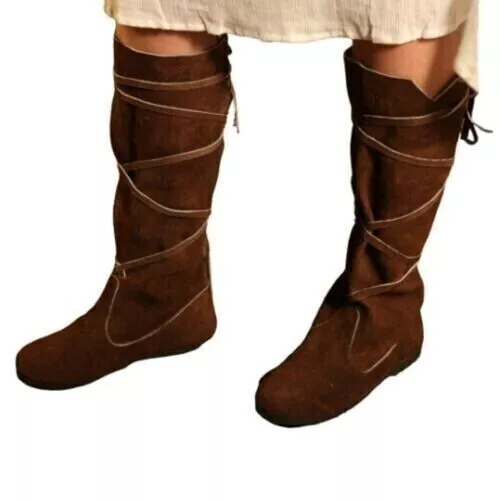 Viking Boots Renaissance Medieval Shoes Brown Suede Leather LARP cosplay Costu-