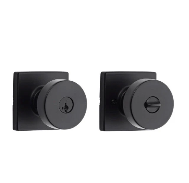 Kwikset 97402-858 Pismo Keyed Entry Square Modern Door Knob Matte Black