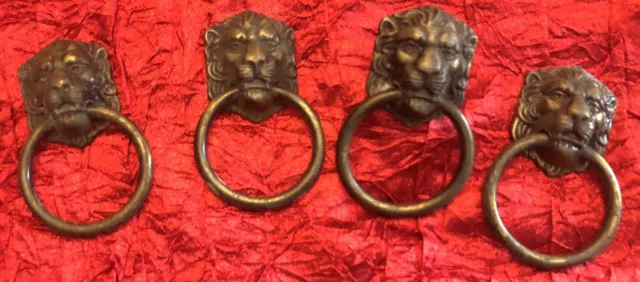 Allison 4 Small Antique Solid Brass/Bronze Lion Head Drawer Pulls 2 1/2”  Japan