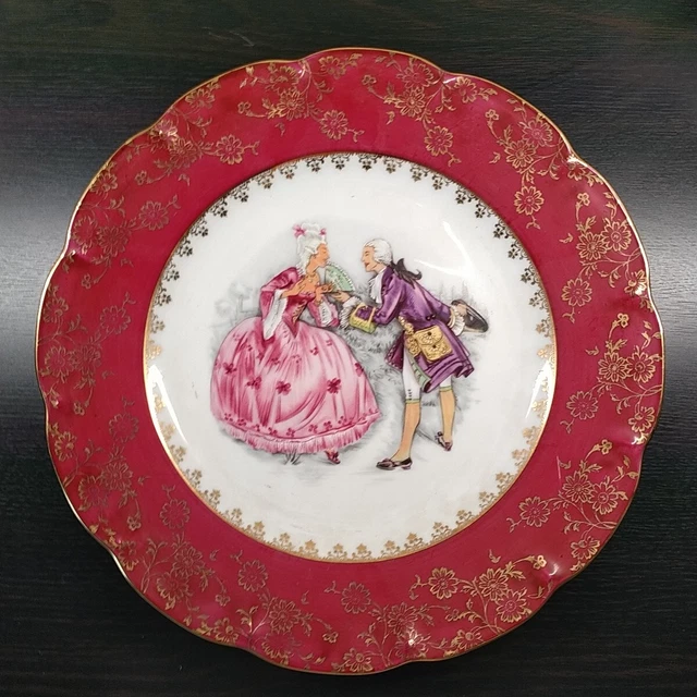 Ancien Plateau-assiette En étain – Décor Rose Doré, Reproduction 1920-1949