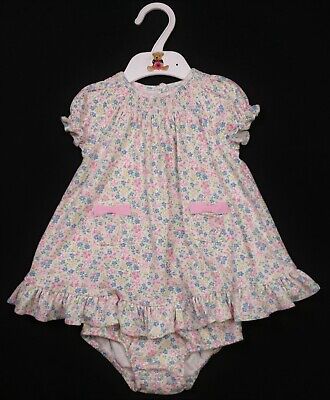 Baby Girls RALPH LAUREN Pink Ditsy Floral Dress & Pants Outfit 3-6 Months Ex Con