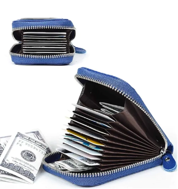 Men's Wallet Genuine Leather Credit Card Holder RFID Blocking Zipper Thin Pocket