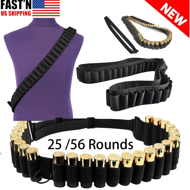 56-Round Shotgun Bandoleer Sling - Holds 12 Or 20 Gauge Shells, Black Nylon