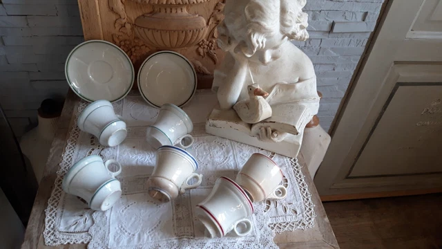 LOT DE 6 BRULOTS et 2 SOUS TASSES creil et montereau gien et autres..