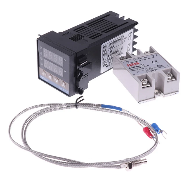 100-240VAC PID REX-C100 Regolatore di temperatura SSR-40A Termocoppia P2