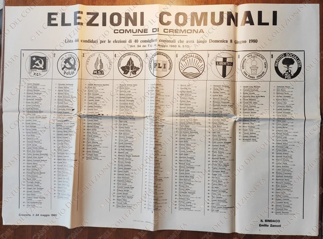 1980 Cremona Elezioni Comunali lista candidati 40 consiglieri politica manifesto