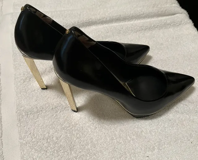 Ted Baker Women's Heels Pumps Size 38. Black And Gold Leather 4”