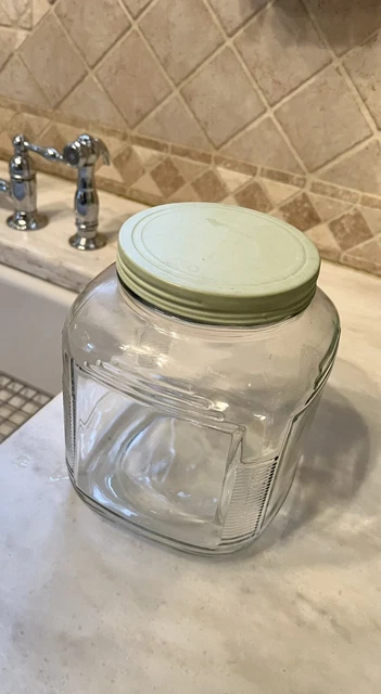 Vintage Cabinet Hoosier Glass Green Lid Ribbed Jar Canister