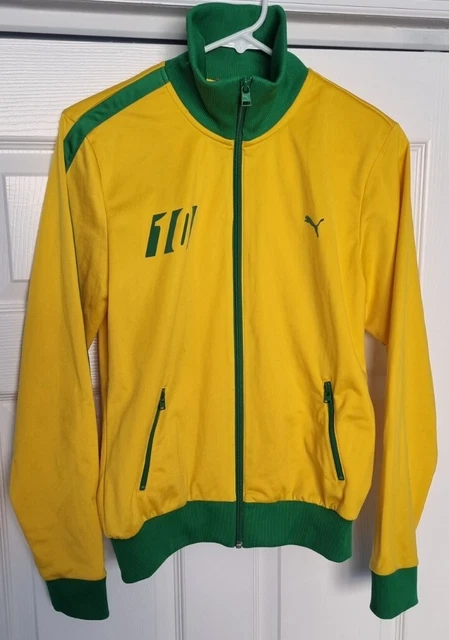 Rare Retro Mens PUMA JAMAICA 10 TRACK JACKET Sports Casual Top Coat Yellow | M