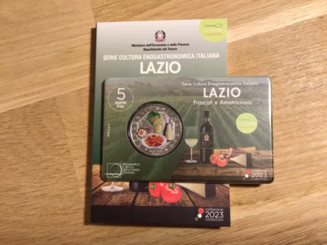 5 euro BU Italie 2023 plats italiens Lazio colorisée commémorative