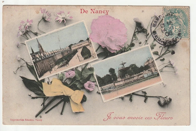 NANCY - CPA 54 - Carte Souvenir de Nancy - 2 vues Place Carnot et fleurs
