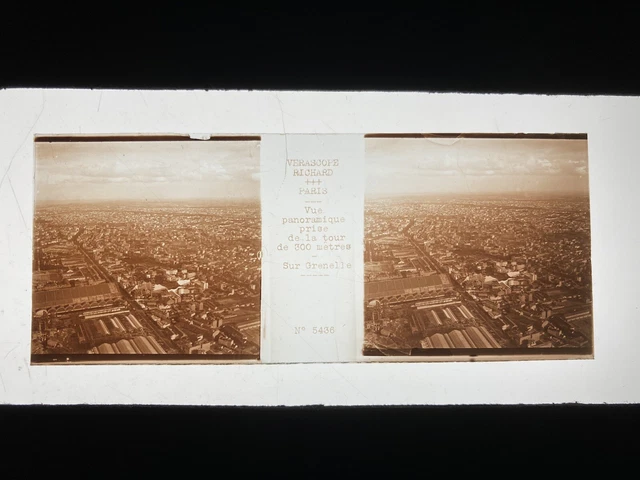 PARIS TOUR SUR GRENELLE PLAQUE VERRE 45x107 VUE STEREOSCOPIQUE VERASCOPE RICHARD