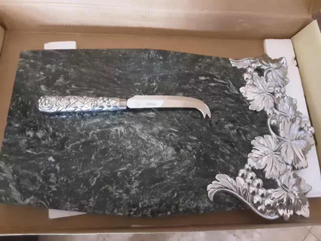 NEW Lenox GRAPE WEAVE Green Marble Cheese Cutting/Serving Board/Tray with Knife