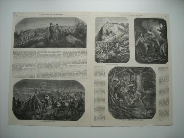 1860 Engraving. Le Camp De Chalons. Attack And Defense Of Places. 6 Engravings