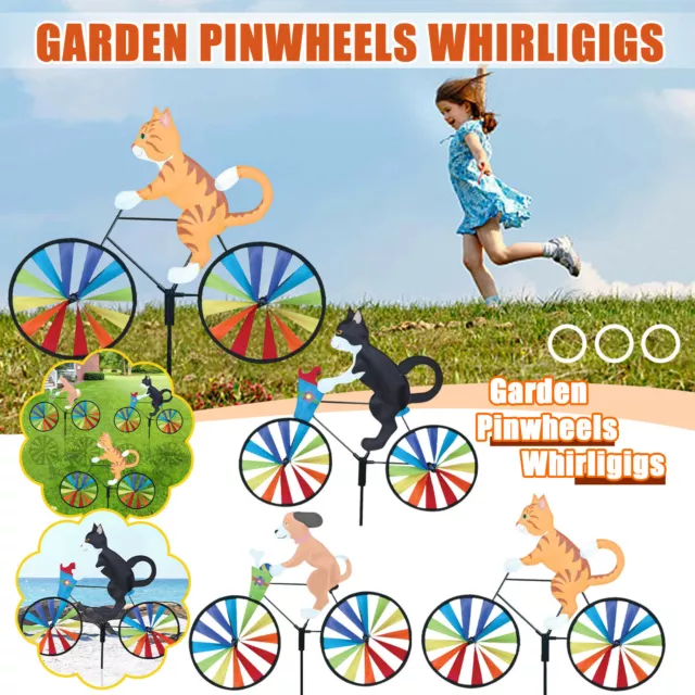 Cute 3D Animal Bicycle Wind Spinner Garden Lawn Decor Bike Windmill Ornament 🐈