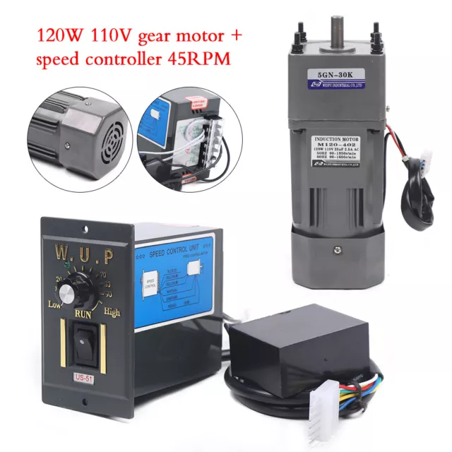 120W AC110V Gear Motor Electric Motor Variable Speed Controller 1:30 (30K) 45RPM