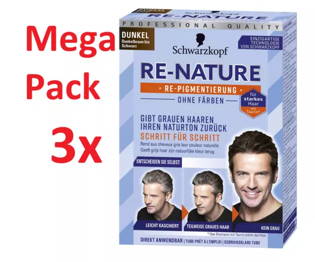 3x Schwarzkopf Re-Nature Re-Pigmentierungscreme für Männer Dunkel