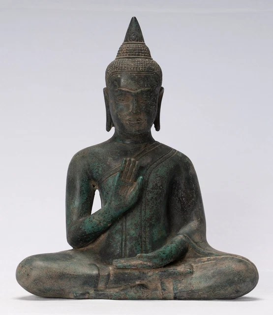 Ancien Khmer Style Bronze Assis Teaching Bayon Statue de Bouddha -29cm / 12 "