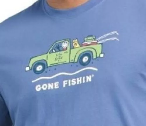 *SALE* Life is Good LARGE Mens GONE FISHING Truck Jake Rocket  Short Sleeve L