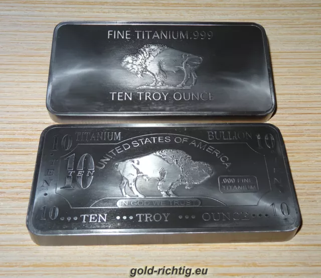 10 OZ TITANBARREN BÜFFEL / Riesiger Titan Barren Titanium Unze Unzen Neu RARITÄT