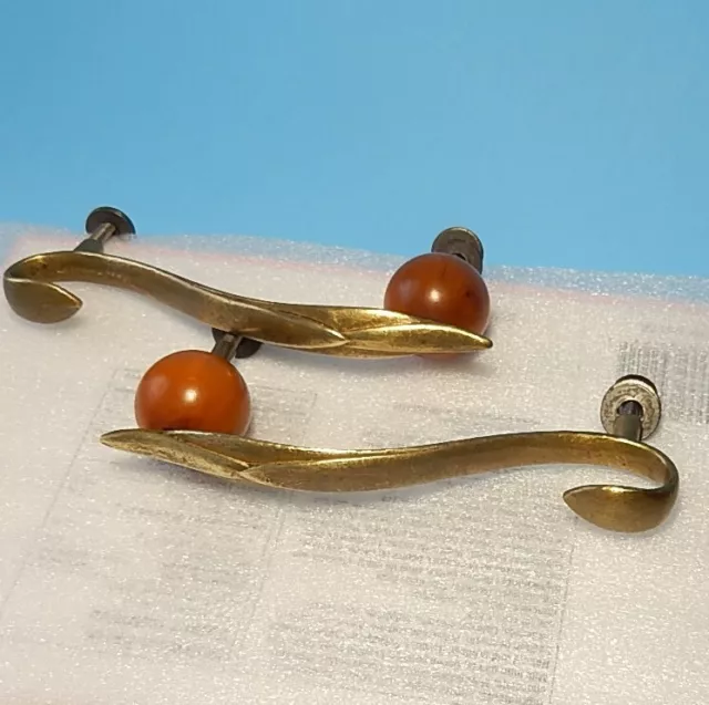 "2 Vintage Art Deco Solid Brass / Bakelite Drawer Pull Handles 5"