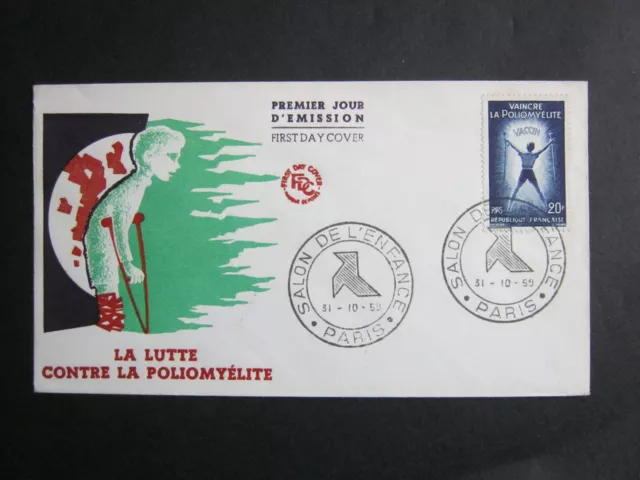 FDC ENVELOPPE 1er JOUR 1959 LA LUTTE CONTRE LA POLIOMYELITE OBLIT SALON ENFANCE