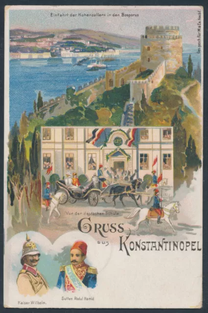 DP Türkei Krone EF Litho-AK Gruss aus Konstantinopel 1899 Befund (S25392)