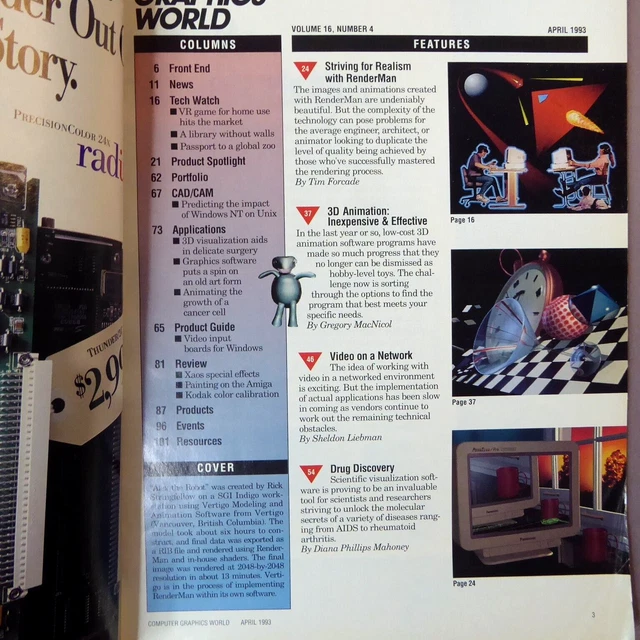 COMPUTER GRAPHICS WORLD April 1993 Rare Vintage Magazine, 3d Animation ...