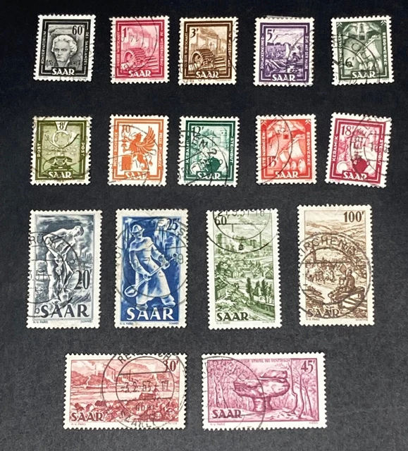 Saarland ab 1945, Freimarken 1948 kplt., Mi-Nr. 273-288 o, jed. ohne 272