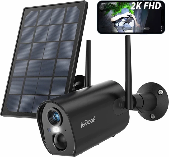 ieGeek Outdoor 2K Solar Security Camera Home Wireless WiFi Battery CCTV System