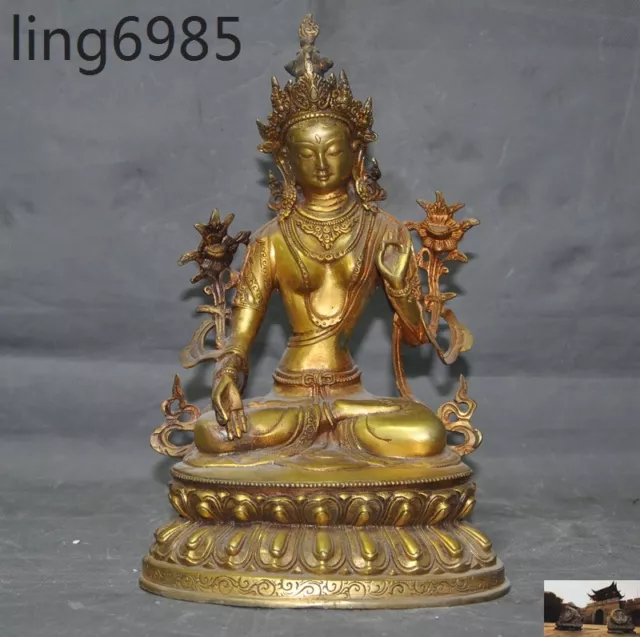 Old Tibetan Buddhism fane Bronze gilt White Tara Goddess Kwan-yin Buddha Statue