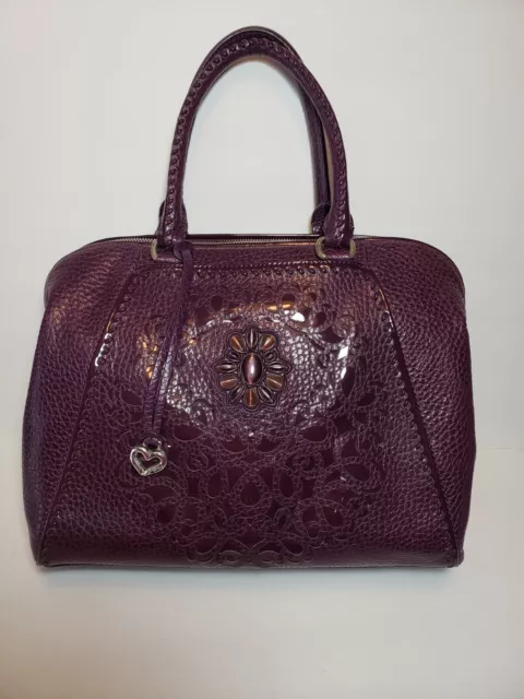 Brighton Purple Joelle  Pebbled Leather Beaded  Embossed Perferated Mint $440