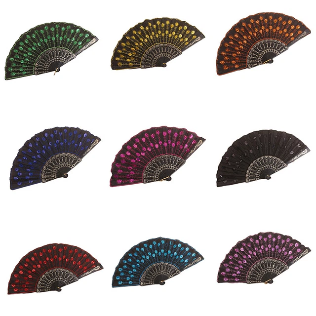 Retro Folding Flower Printing Hand Fan Art Decor Wedding & Party Cosplay Chin