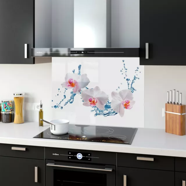 GLASS SPLASHBACK Wall Panel Kitchen Tile ANY SIZE White Orchid Flower 9084 WxH 2