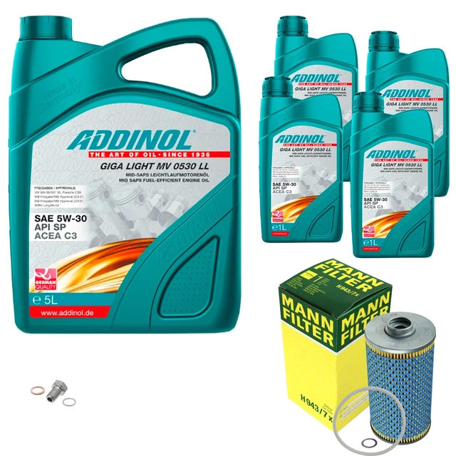 MANN CONTROLLO SET 9L Addinol Giga Luce Mv 0530 Ll 5W-30 per BMW 8er ...