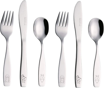 2 x forchetta EXZACT Bambini Posate Acciaio Inox 6 pezzi/posate bimbi 2 x Cucchiai Cena Rana x 6 2 x coltelli 