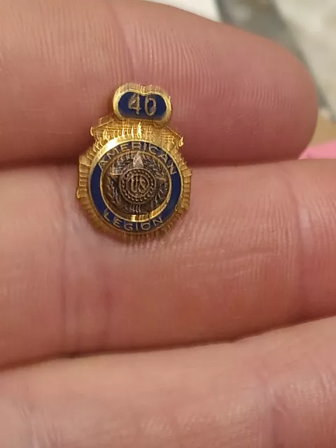 Vintage 40 Year Continuous Membership American Legion Tack Pin 1/10 10k gf