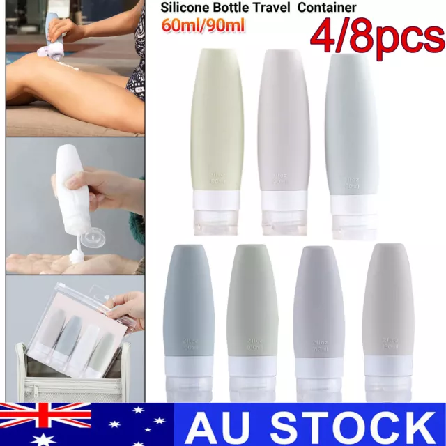 8pcs Silicone Travel Bottles Set Refillable Portable Lotion Shampoo Container AU