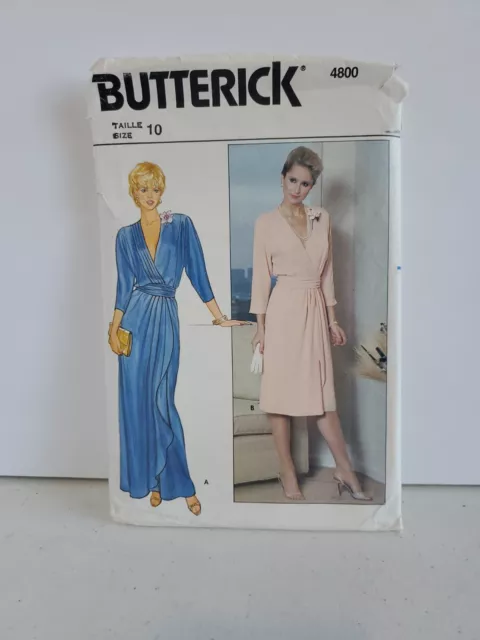 Butterick Sewing Pattern #4800 Sz 10, Women's Dress, Uncut, Loose, Wrap Dress