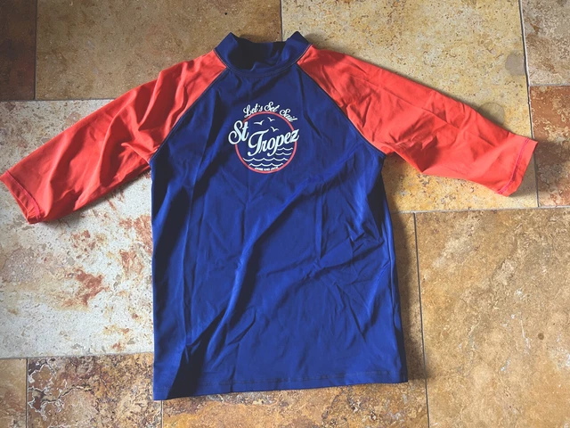 NWOT Janie and Jack Long Sleeve Navy Blue / Coral Rash Guard - Size 10