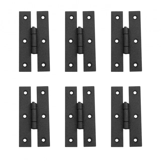 Black H Flush Hinge 3" L Wrought Iron Kitchen Cabinet Door Pack of 6