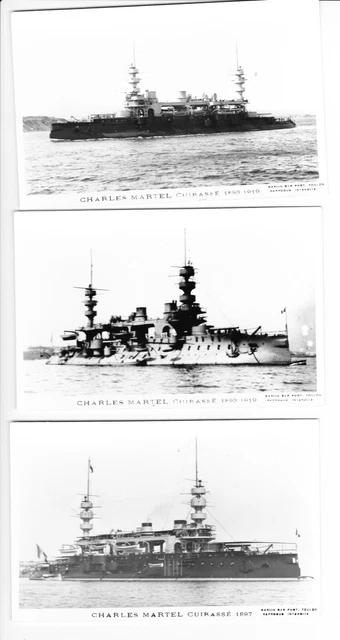 Lot de 3 photos Marius Bar, cuirassé Charles Martel, 1897, 1893-1919