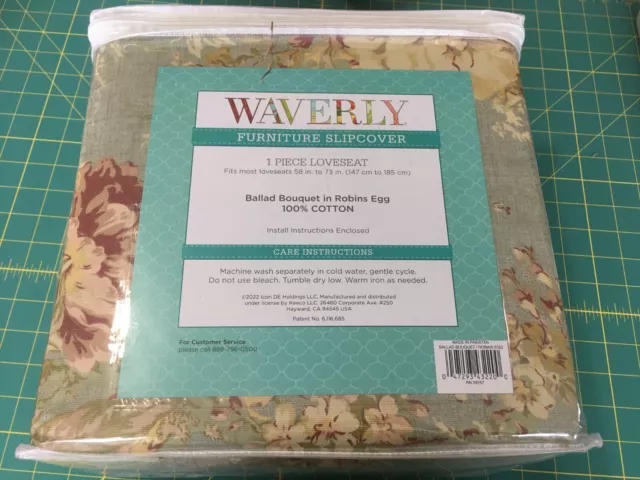 Waverly Loveseat Cover Ballad Bouquet Robins Egg 100% Cotton Slipcover NIP