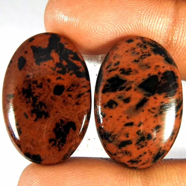36.90Cts100%Natural Red Black Mahogany Obsidian Oval Pair Cabochon Gemstone