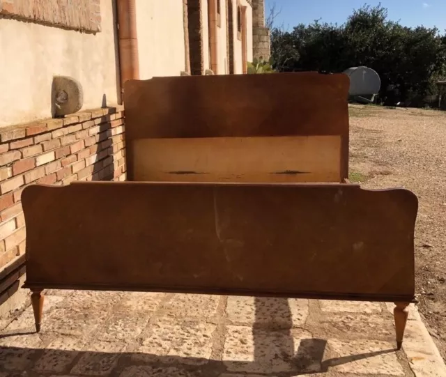 Antico letto in radica di legno a due piazze anni '40 '50 chippendale