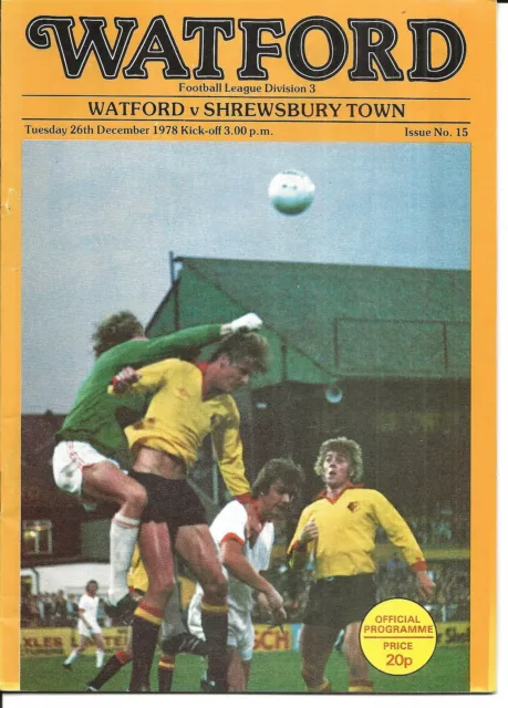 Football Programme>WATFORD v SHREWSBURY TOWN Dec 1978