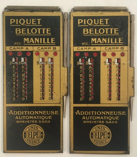 Par de calculadoras tipo contadores, marca  PIQUET, BELOTTE, MANILLE