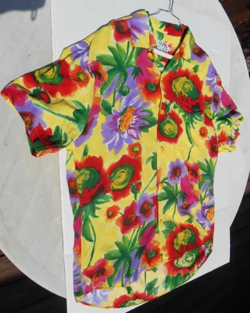 Vintage 80's/90's JAMS World Colorful Floral Art Design Hawaiian Shirt Size M